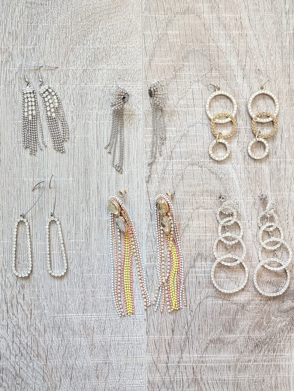 Lot of 6 Y2K Rhinestone Glam Statement Earring Tassel Hoop
